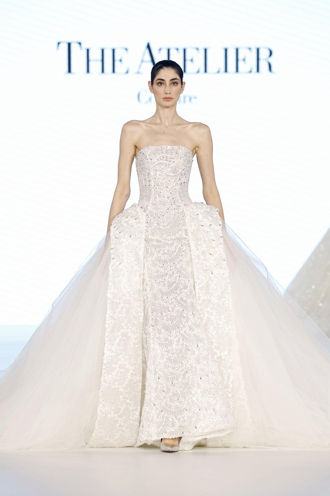 abito da sposa 2 in 1 in pizzo, scollo dritto, gonna a semi sirena con sopragonna rimovibile