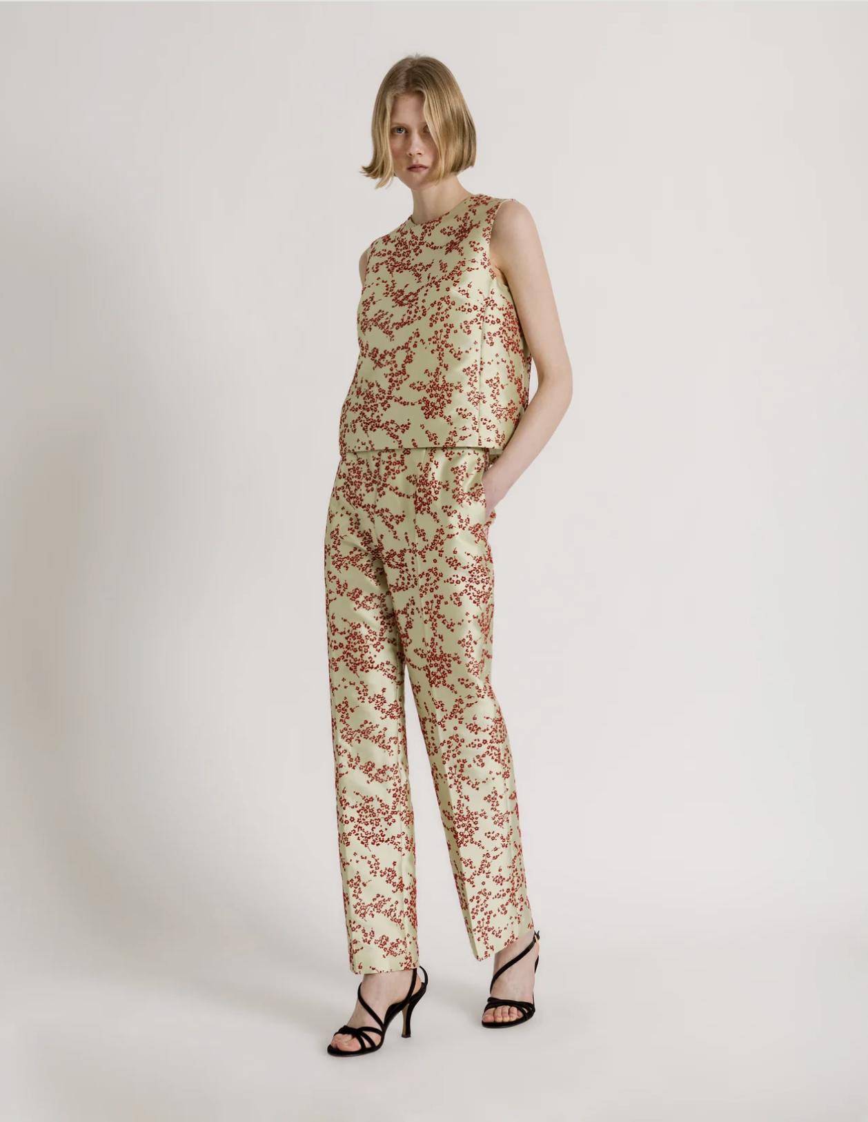 abito sorella sposa top e pantaloni con fantasia floreale