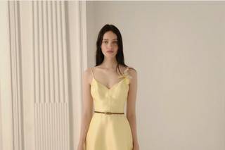 abito sorella sposa midi giallo pallido