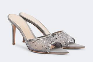sandali gioiello matrimonio sabot in organza color argento con strass