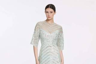 abito verde tiffany midi con maniche a tre quarti