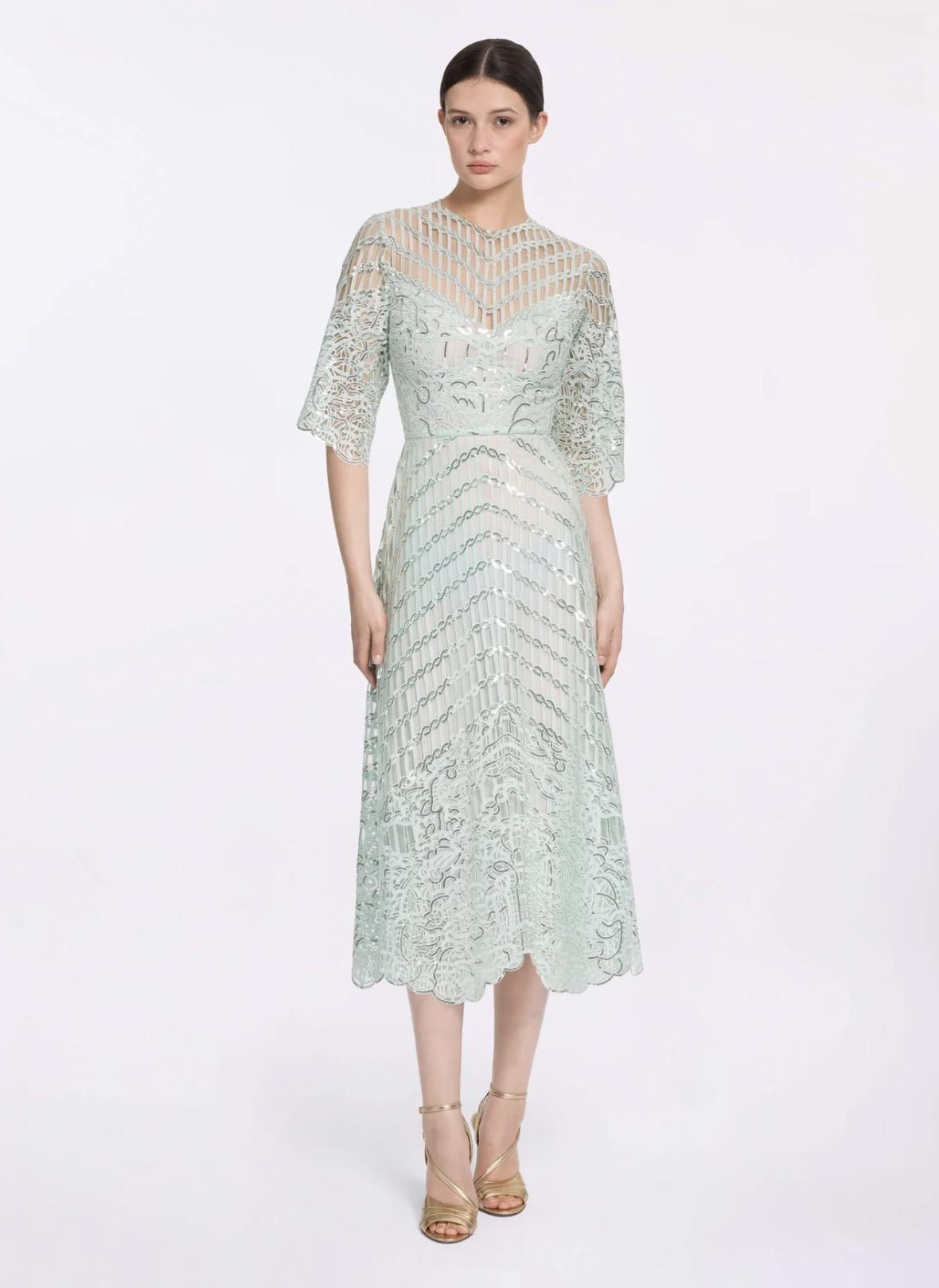 abito verde tiffany midi con maniche a tre quarti