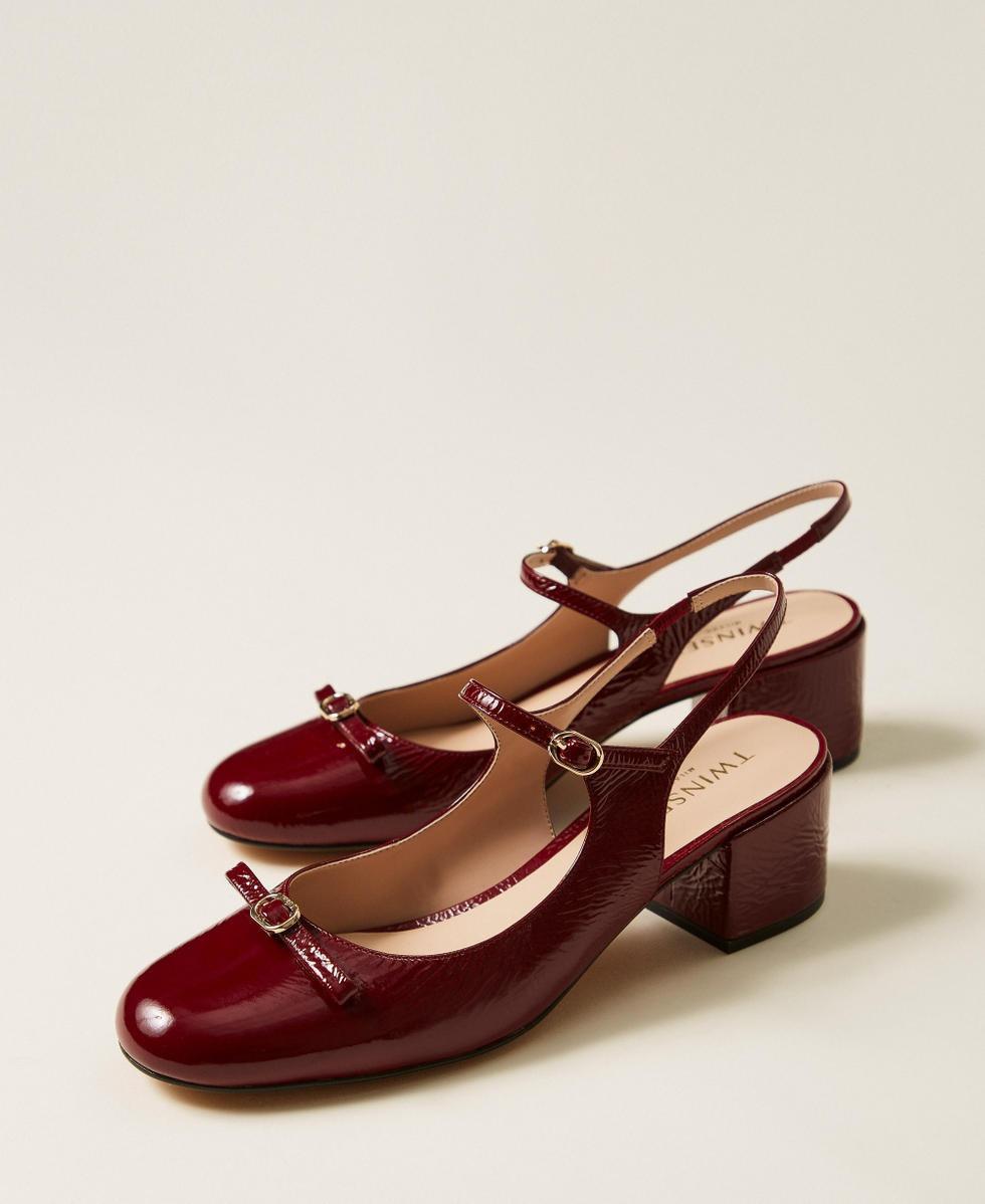 scarpe da sposa colorate bordeaux tacco largo basso modello slingback