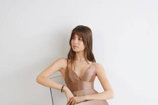 abito  elegante da cerimonia da cocktail, rosa in raso