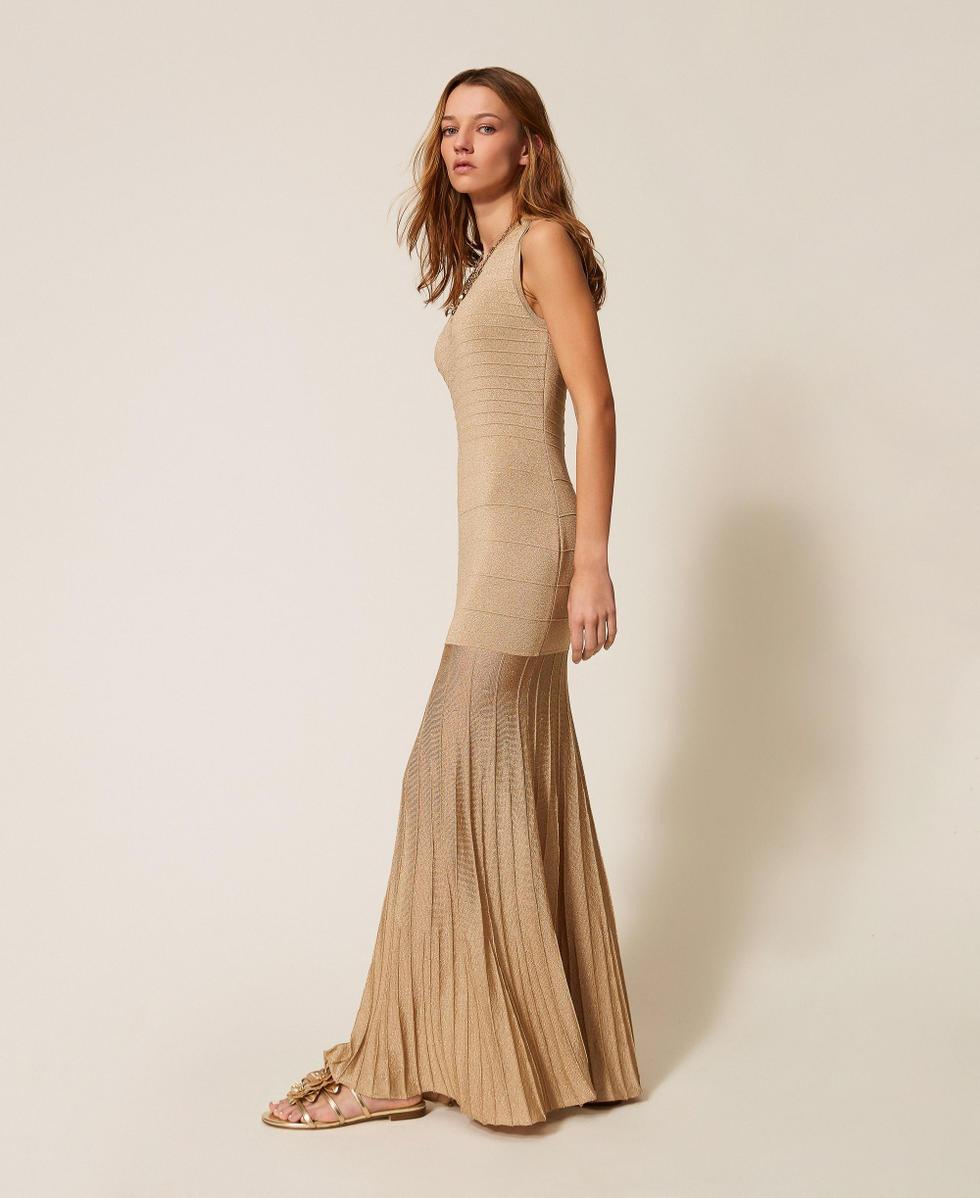 abito elegante da cerimonia lungo, color avorio in lurex