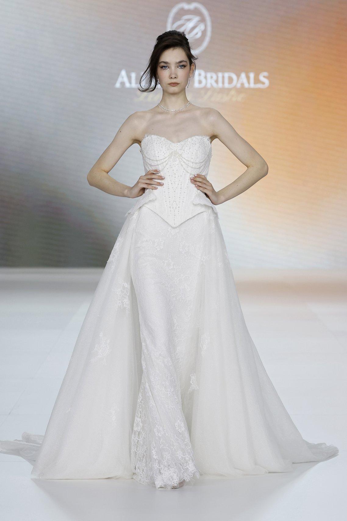 abito da sposa 2 in 1 con bustier e gonna a semi sirena in pizzo