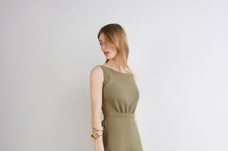 jumpsuit elegante da cerimonia colr cachi