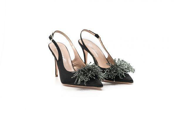 scarpe per matrimonio invitata slingback nere con applicazione sulla punta