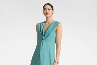 abito mamma della sposa verde midi con scollo a V