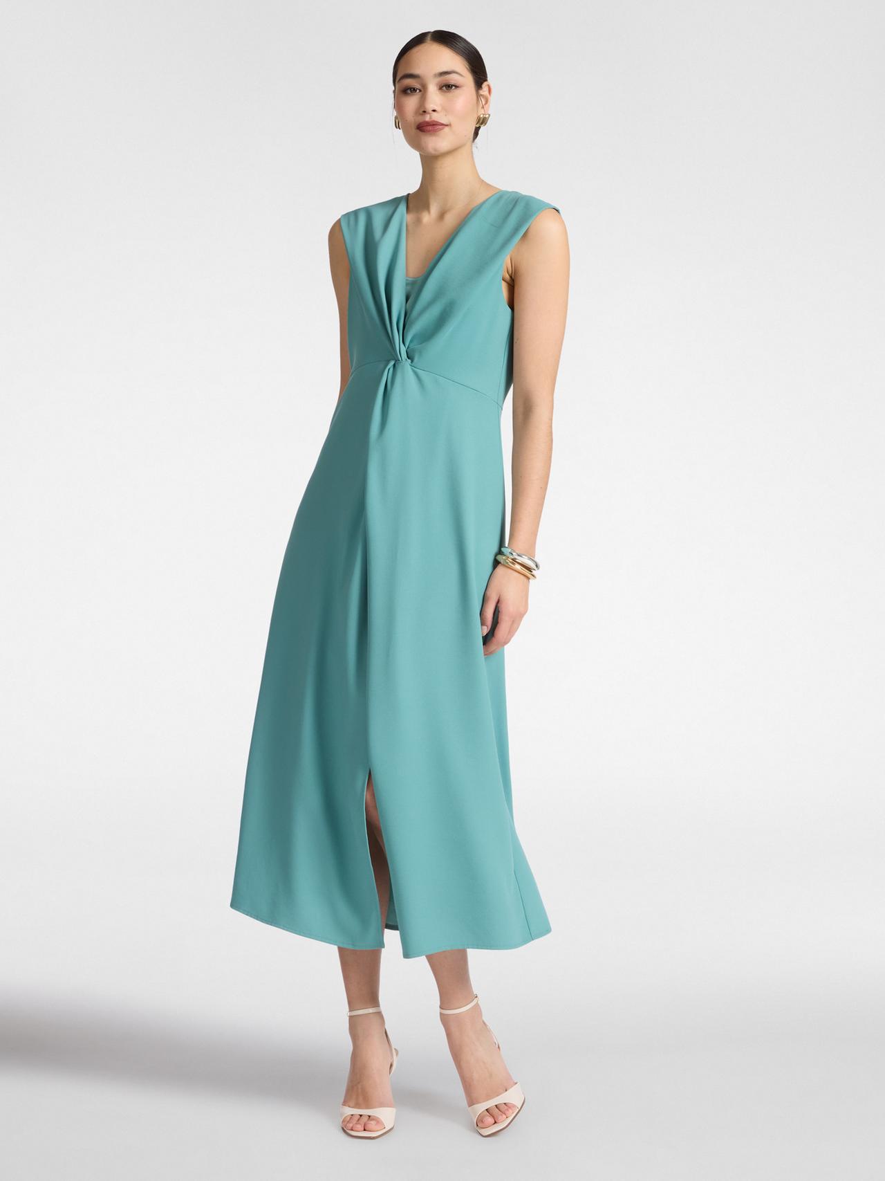 abito mamma della sposa verde midi con scollo a V