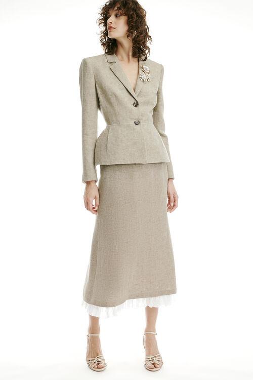tailleur Luisa Spagnoli giacca e gonna midi in lino beige