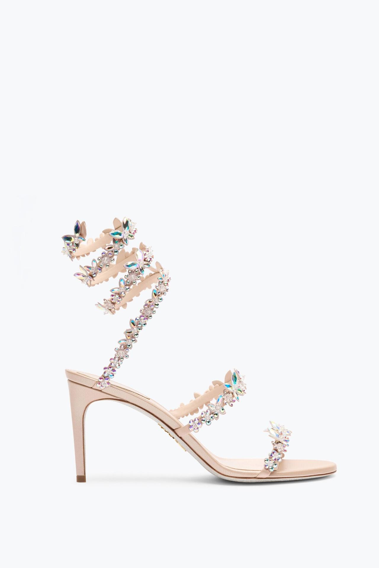 sandali gioiello per cerimonia lace up con cristalli colorati e tacco a spillo