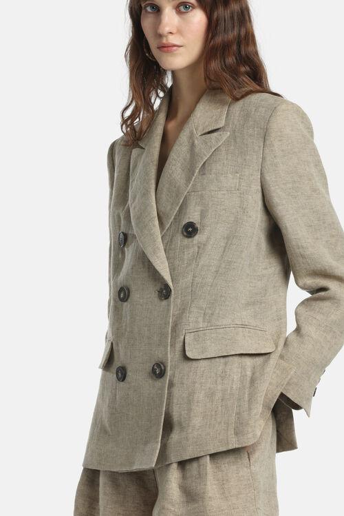 tailleur Luisa spagnoli con giacca doppiopetto in lino beige