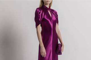 abito sorella sposa lungo fucsia in raso
