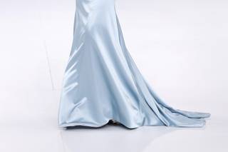 abito sposa matrimonio civile lungo in seta a sirena azzurro