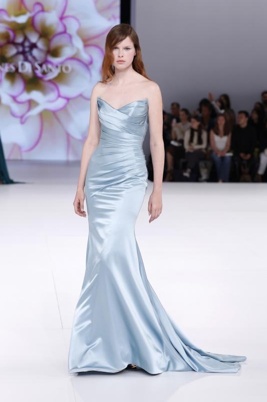 abito sposa matrimonio civile lungo in seta a sirena azzurro