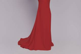 abito mamma della sposa lungo rosso, con scollo a V