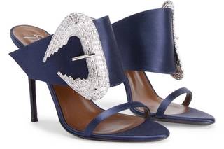 scarpe da sposa colorate- sabot blu con fibbia extra con brillantini