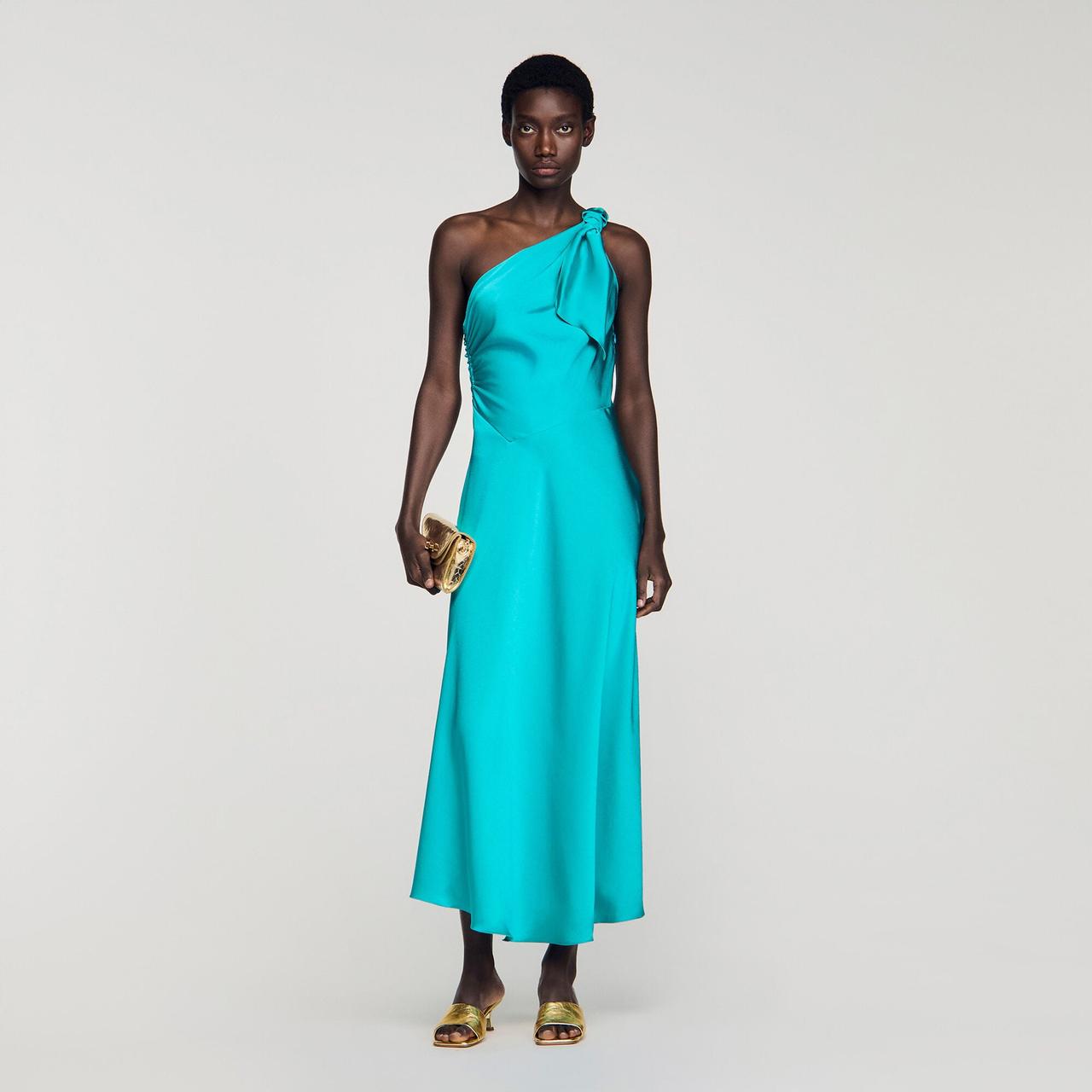 Abito cerimonia monospalla verde Tiffany