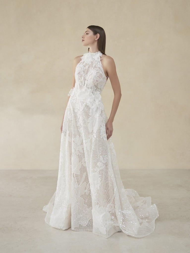 abito sposa scollo americana in pizzo