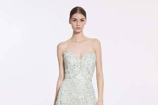 abito verde tiffany con pietre e brillanti, senza spalline