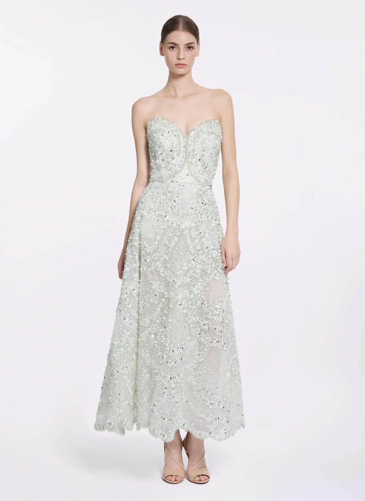 abito verde tiffany con pietre e brillanti, senza spalline