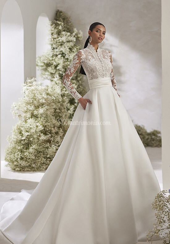 Abito Da Sposa Corto Babycat Collection B1280 - In Pizzo E Poliestere, Taglia Normale, Manica Corta