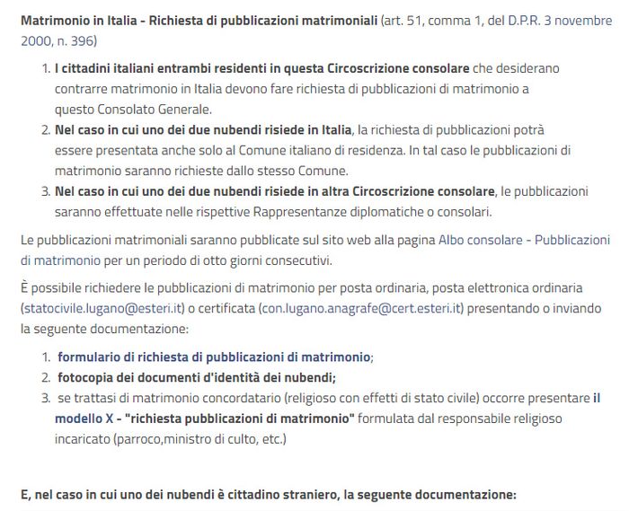 Matrimonio religioso in Italia tra cittadina italiana e cittadino svizzero 2