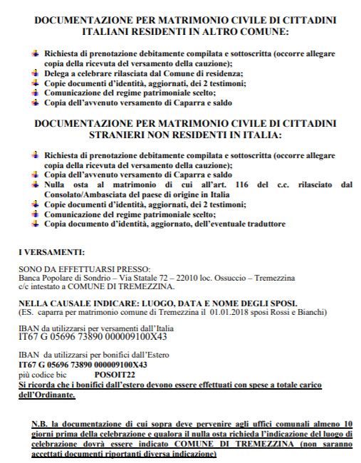 Prezzo rito civile presso Comune di Tramezzina, Como 6