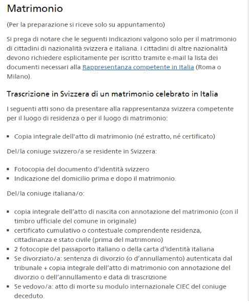 Matrimonio religioso in Italia tra cittadina italiana e cittadino svizzero