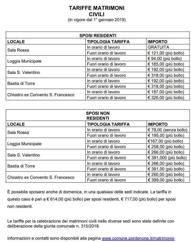 Matrimonio civile con valore legale a Pordenone