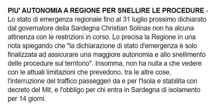 Regione Sardegna stato d’emergenza fino al31 luglio - 1