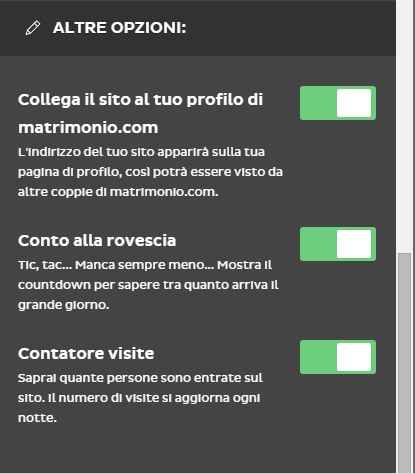 configurazione wedding site