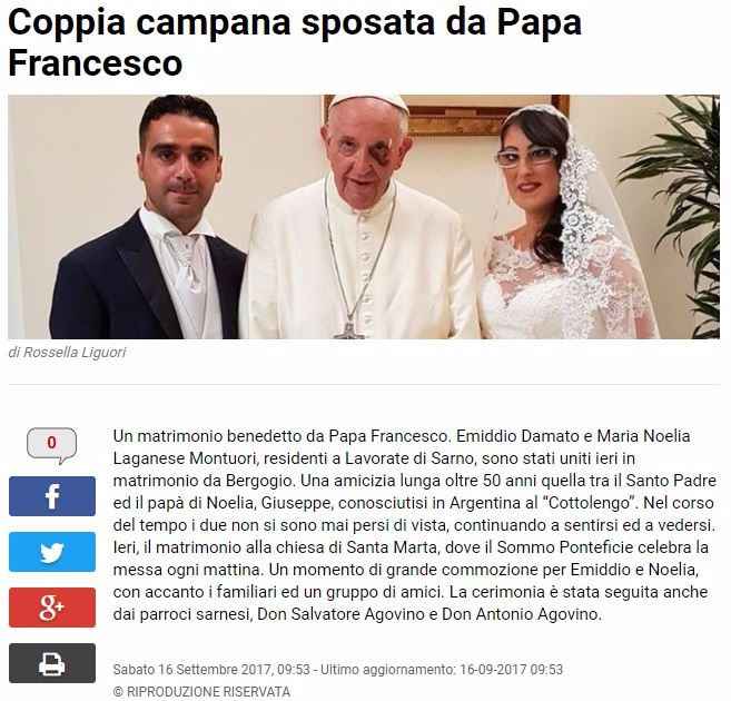 coppia campana sposata dal papa