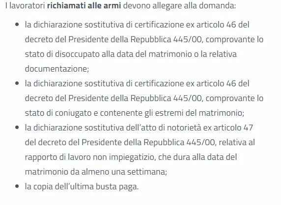 Assegno per congedo matrimoniale