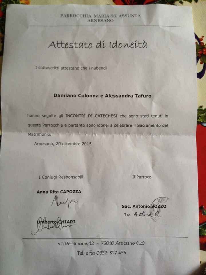 Attestato del corso prematrimoniale - 1