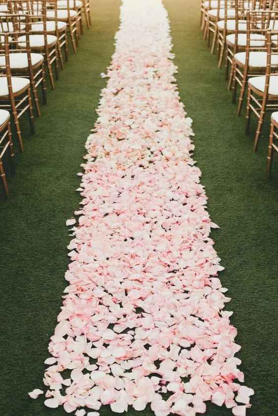 Dirigiamoci verso la cerimonia: una corsia di petali rosa chiaro con qualche tocco di bianco potrebb