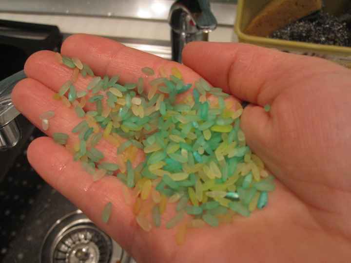 riso nella mano bagnata