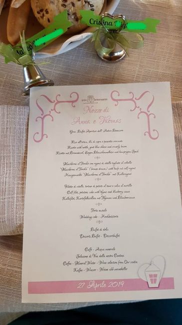 segnaposto tavolo verde + menù