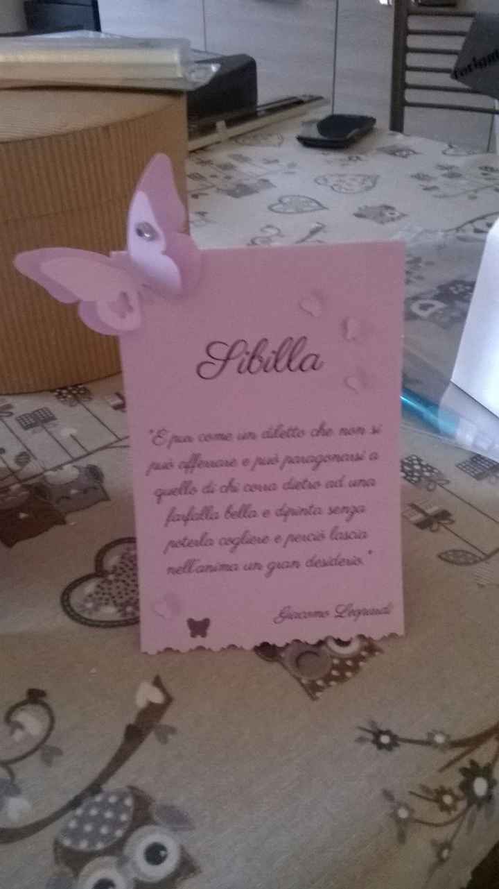 Segnatavoli (ogni tavolo aveva una citazione personalizzata sulle farfalle)