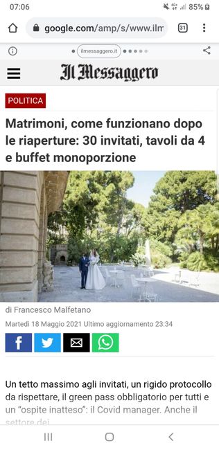 Domani 20/05: linee guida delle Regioni per i matrimoni 2