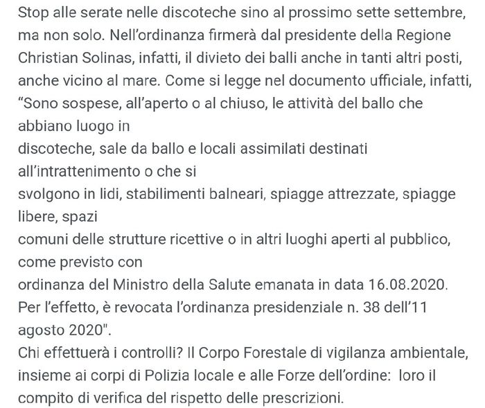 Nuova ordinanza ministro speranza sposa del 29.8.20 5