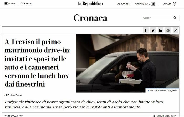 Prima festa di matrimonio drive-in ai tempi del covid anche in Italia, con 130 invitati 1