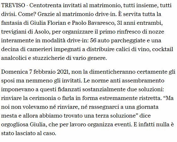 Prima festa di matrimonio drive-in ai tempi del covid anche in Italia, con 130 invitati 2