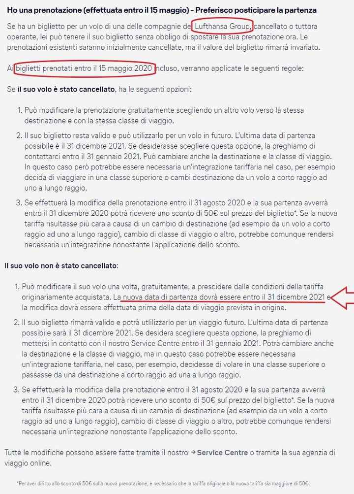 Lufthansa cambia politica, si può rinviare al 2021 i voli del 2020 (prenotati entro maggio) - 1