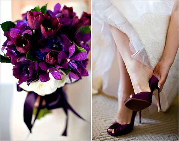 purple bouquet and shoes 