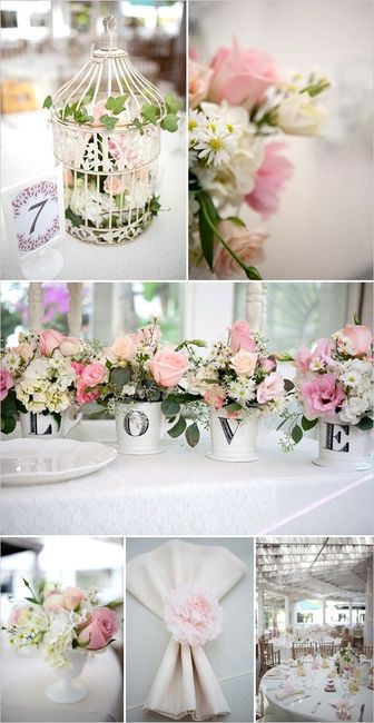 le decorazioni sui tavoli possono essere fatte con dei barattoli di vetro verniciati in stile Shabby