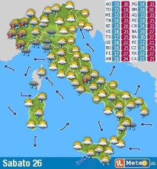 aggiornamento meteo 26 settembre