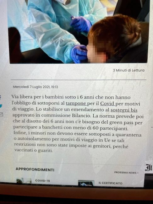 Tampone bambini matrimoni luglio 2