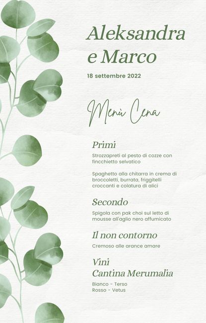 Foto menù pranzo di nozze 3